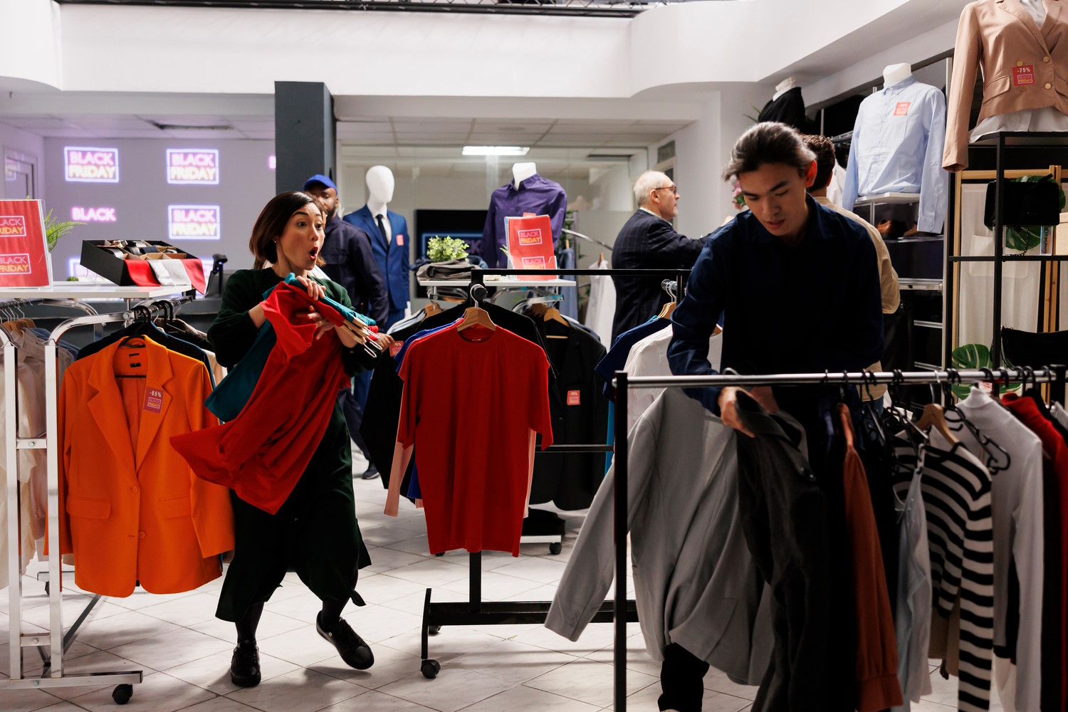 Mujer histerica compra ropa
